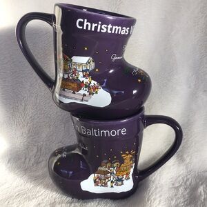 2 Christmas Village In Baltimore German Gluehwein Market Purple Boot Mugs READ